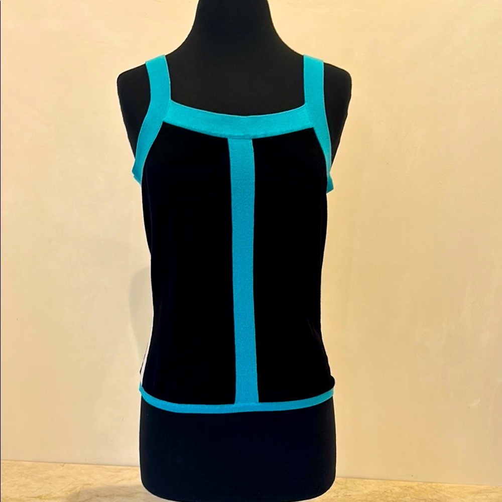 INC, Black Tank Top with White Stripe Trim, Size Medium